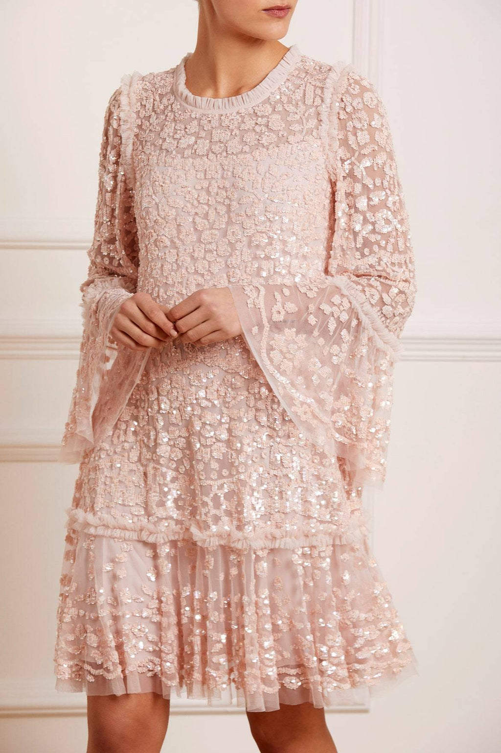 Annie Sequin Tiered Mini Dress – Pink ...